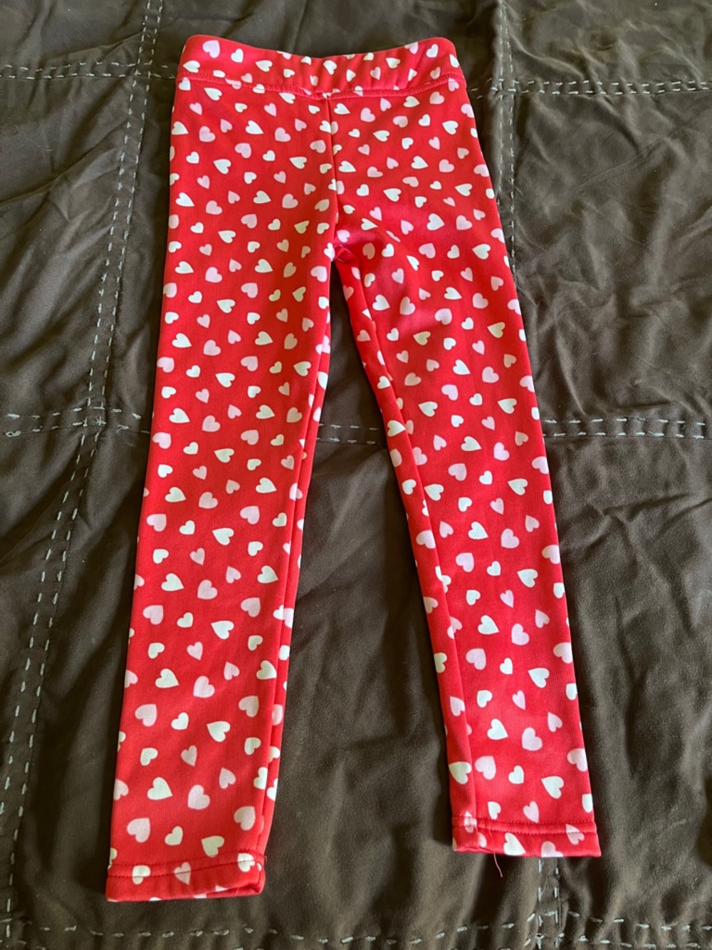 Girls' Red Heart-Print Stretch Leggings